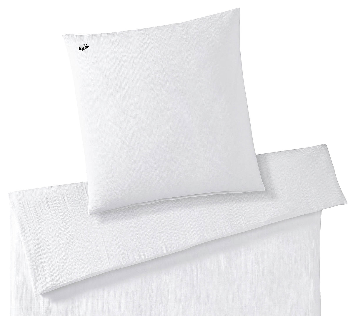 Musselin Kinderbettwäsche Snuggle in Weiß Uni Pandastickmotiv Freisteller #farbe_Weiß