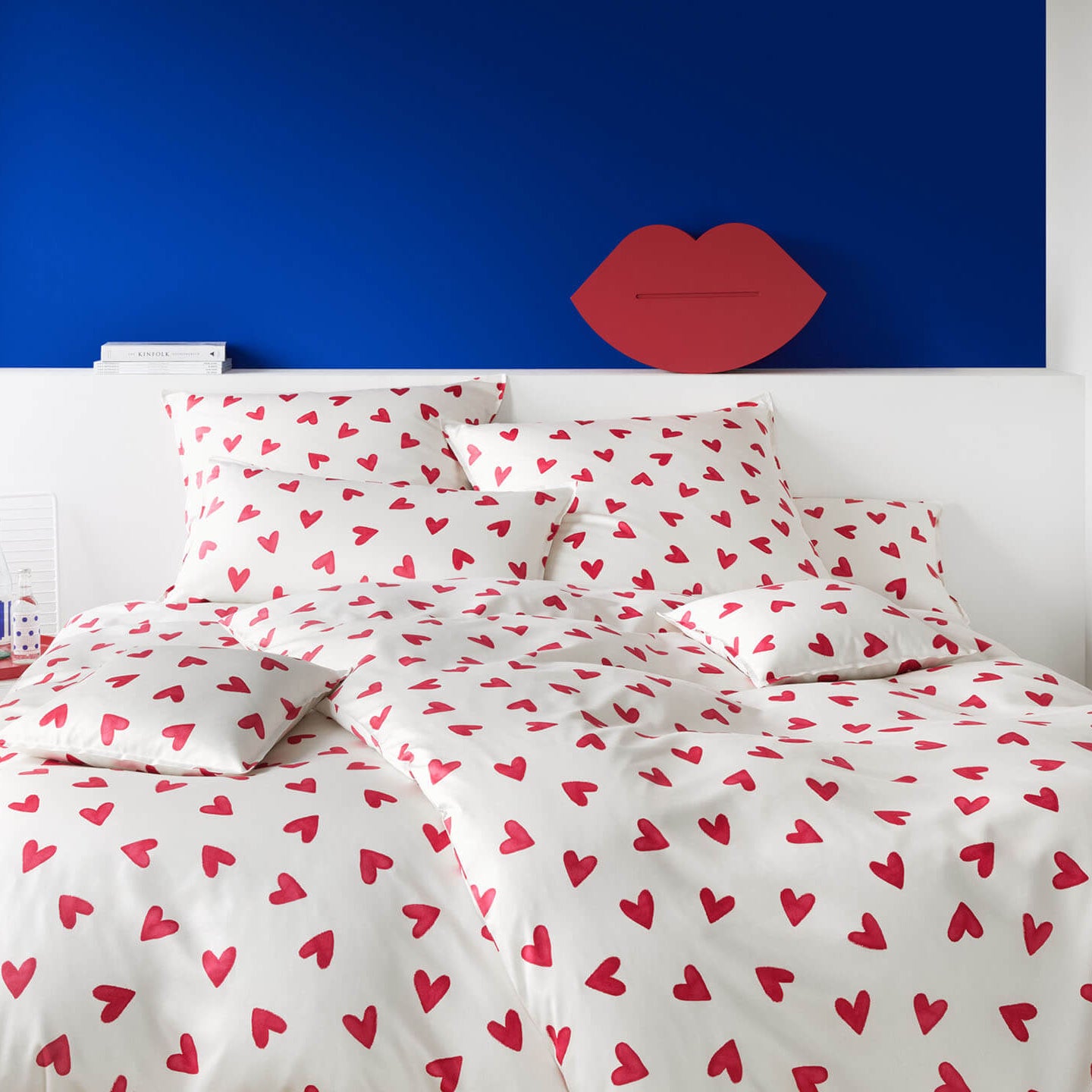 Satin Bettwäsche Cherie in Himbeerrot Herzen Schlafzimmer #farbe_Cherie Himbeerrot