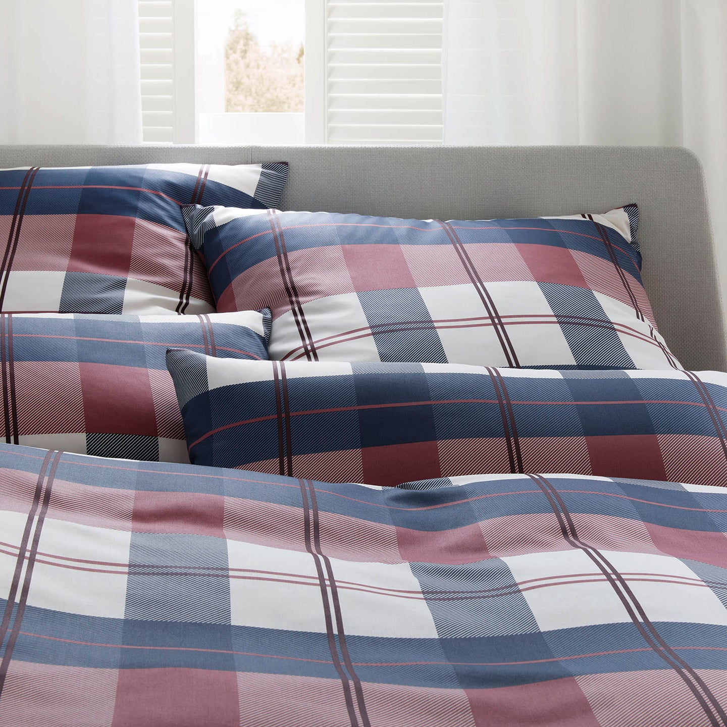 Satin Bettwäsche Country in Purpurrot Karo Schlafzimmer #farbe_Purpurrot