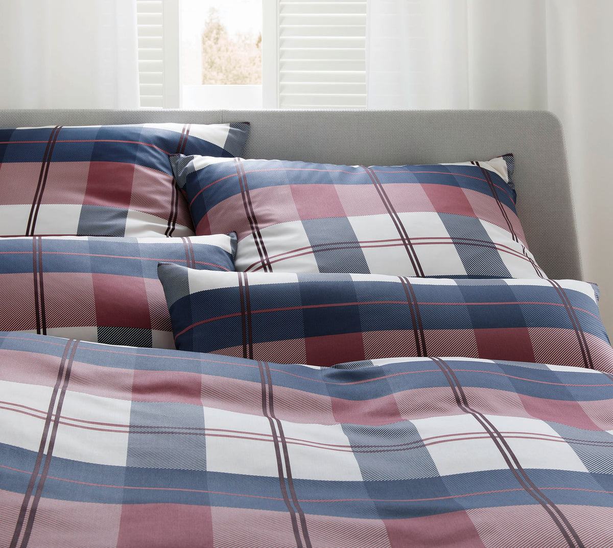 Satin Bettwäsche Country in Purpurrot Karo Schlafzimmer #farbe_Purpurrot
