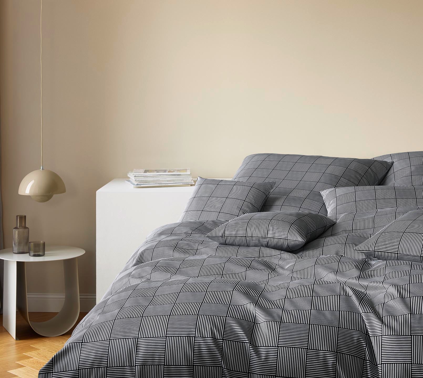Satin Bettwäsche Crossover Karo Schlafzimmer #farbe_Crossover Schwarz-Weiß
