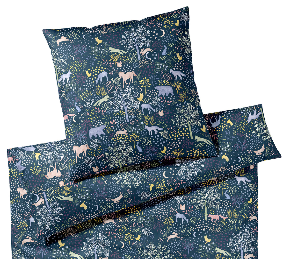 Satin Bettwäsche Dreamland in Mitternacht Tiermotiv Freisteller #farbe_Dreamland Mitternacht