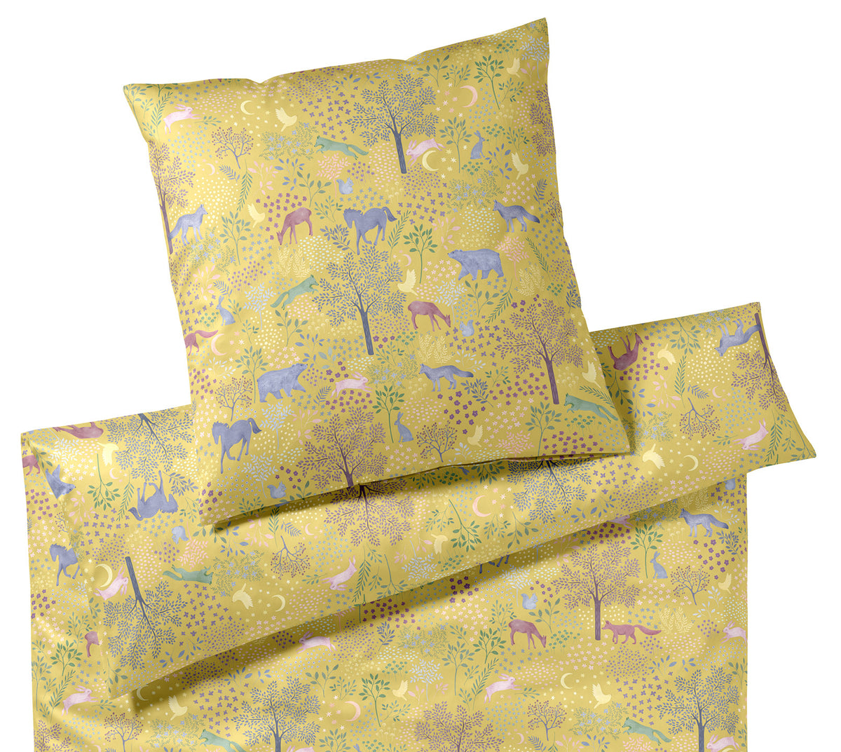 Satin Bettwäsche Dreamland in Goldgelb Tiermotiv Freisteller #farbe_Dreamland Goldgelb