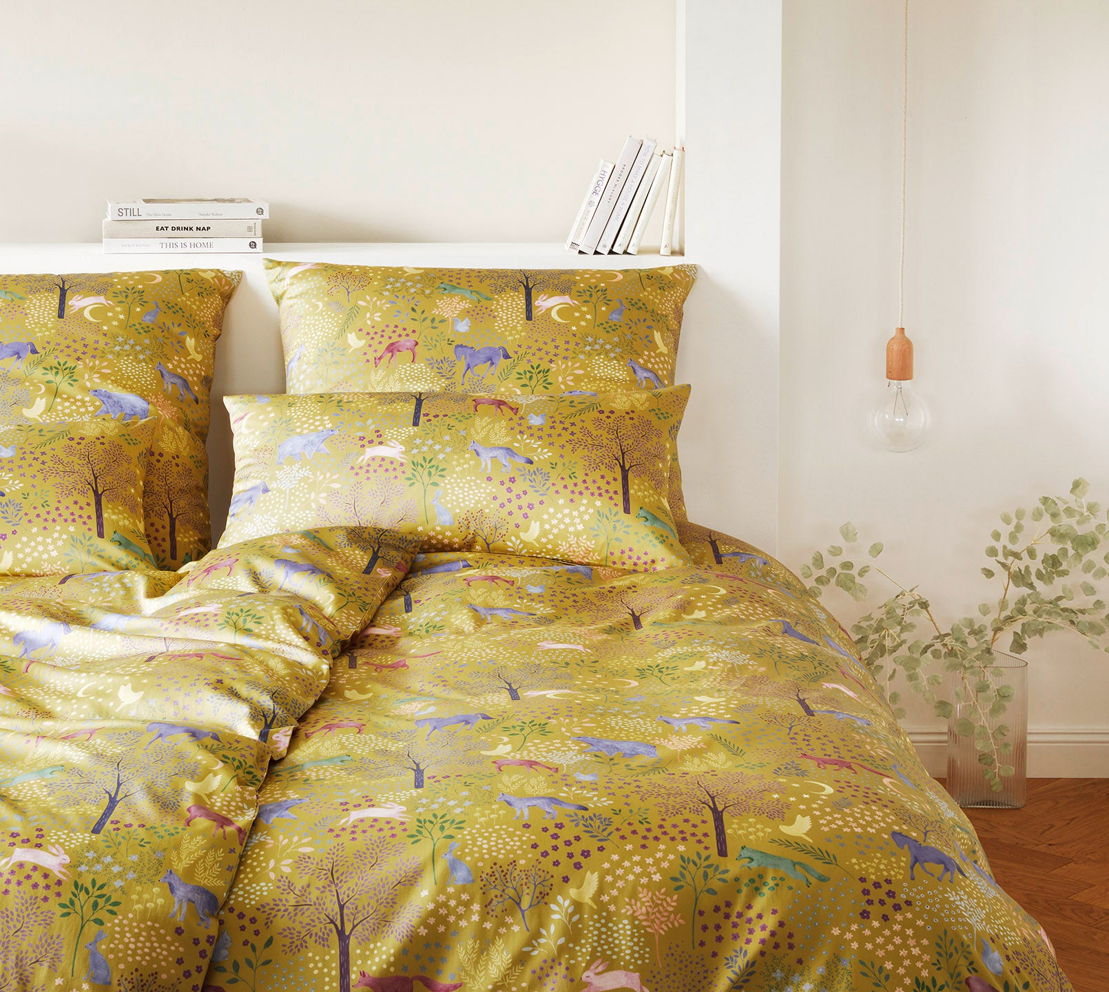 Satin Bettwäsche Dreamland in Goldgelb Tiermotiv Schlafzimmer #farbe_Dreamland Goldgelb