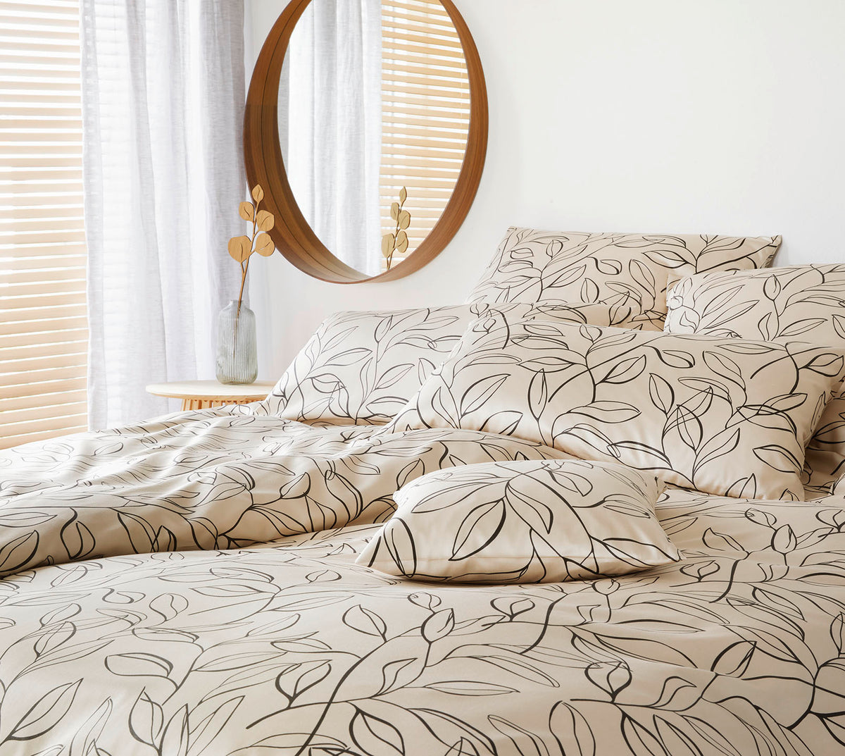 Satin Bettwäsche Floral in Beige Blattmotiv Schlafzimmer #farbe_Floral Beige