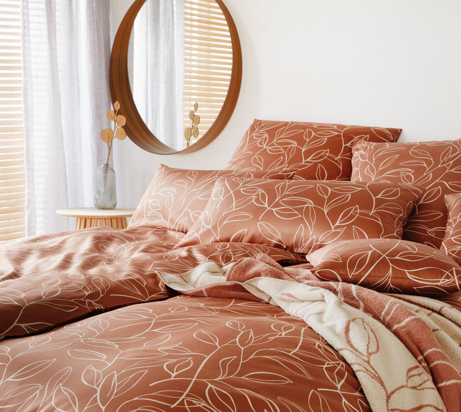 Satin Bettwäsche Floral in Kupfer Blattmotiv Handtuch #farbe_Floral Kupfer