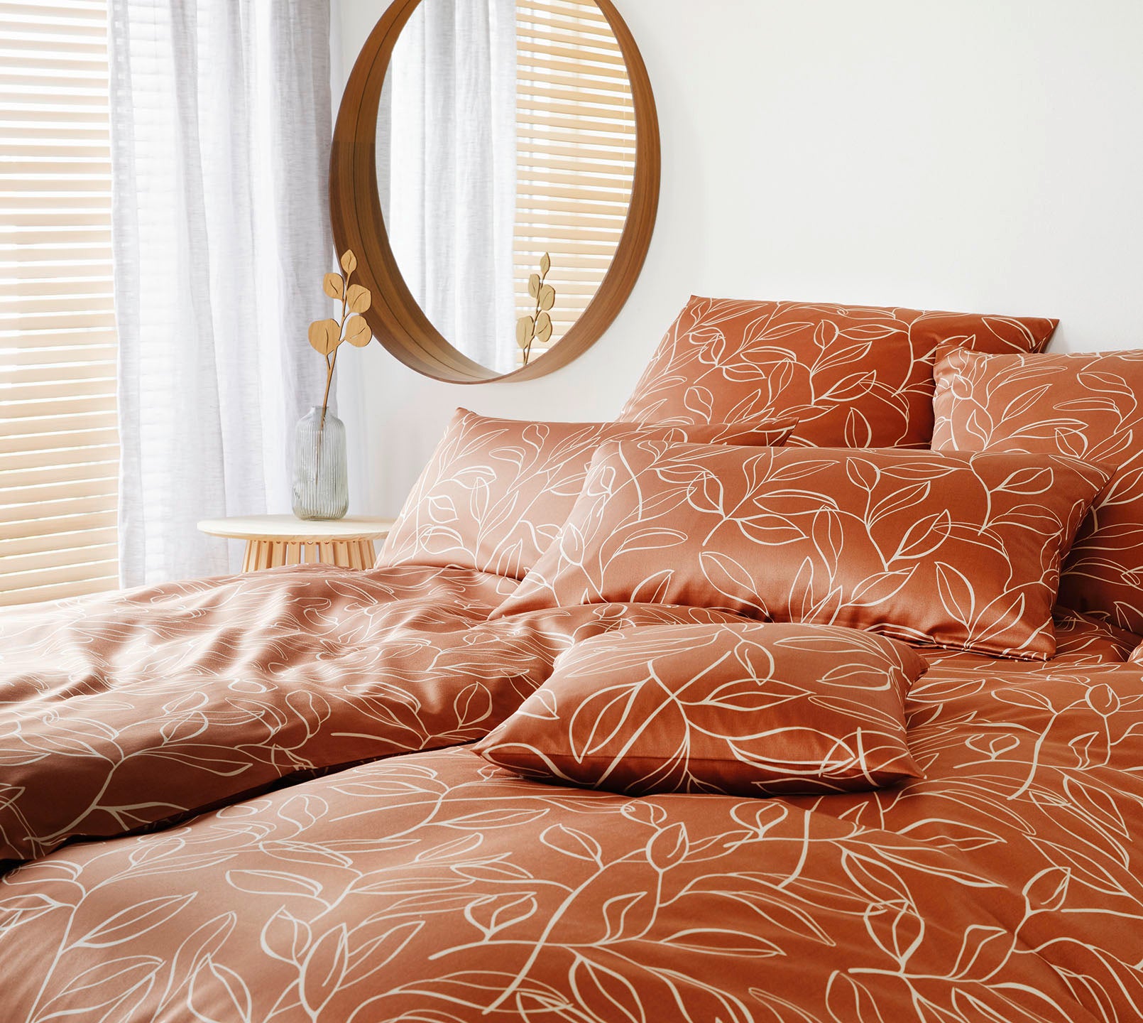 Satin Bettwäsche Floral in Kupfer Blattmotiv Schlafzimmer #farbe_Floral Kupfer