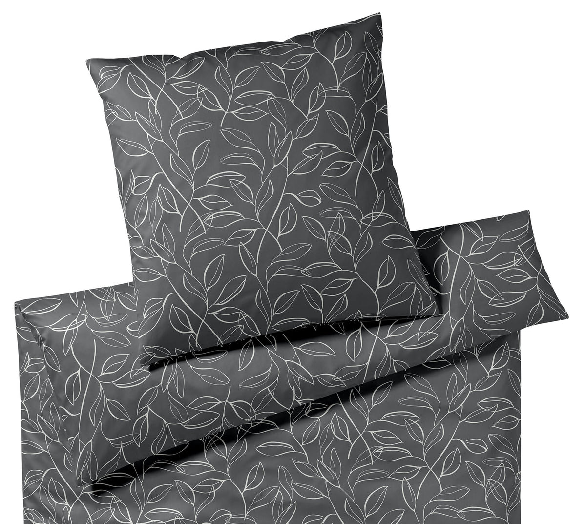 Satin Bettwäsche Floral in Schwarz Blattmotiv Freisteller #farbe_Floral Schwarz