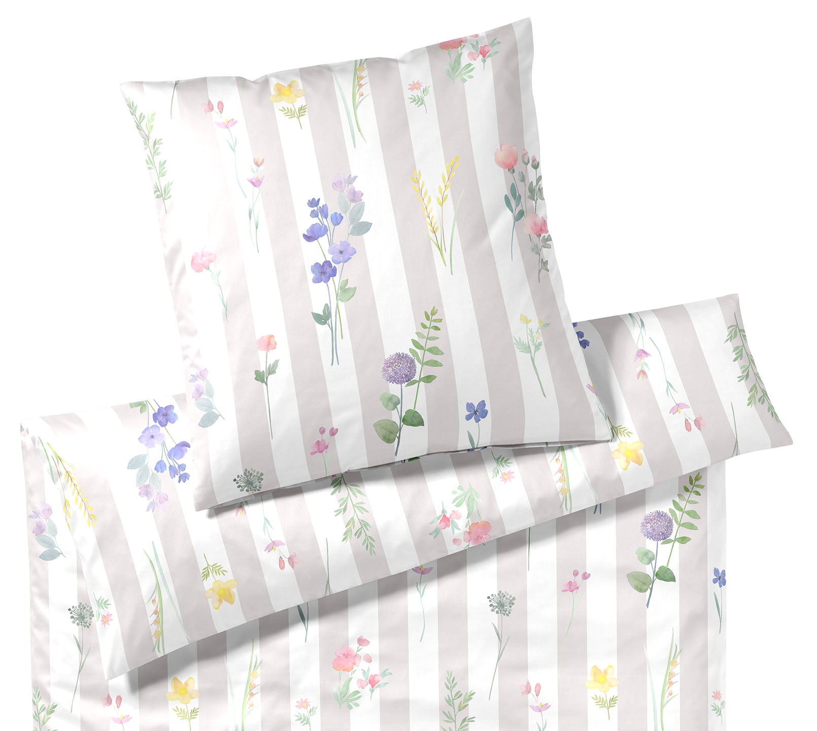 Satin Bettwäsche Flowerstripe in Natur Streifen Blumen Freisteller #farbe_Flowerstripe Natur