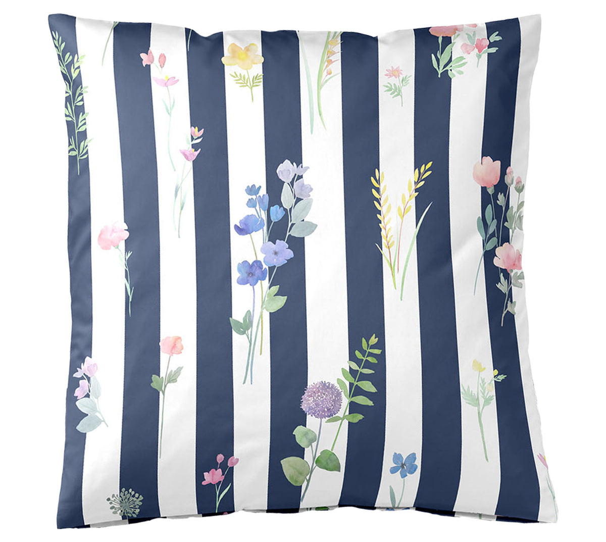 Satin Bettwäsche Flowerstripe in Marine Freisteller Kissen