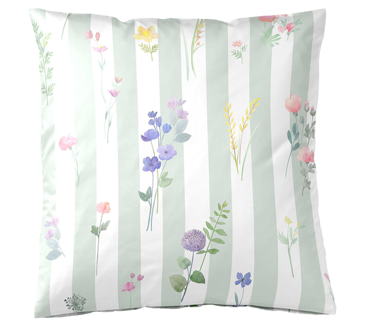 Satin Bettwäsche Flowerstripe in Zartgrün Freisteller Kissen