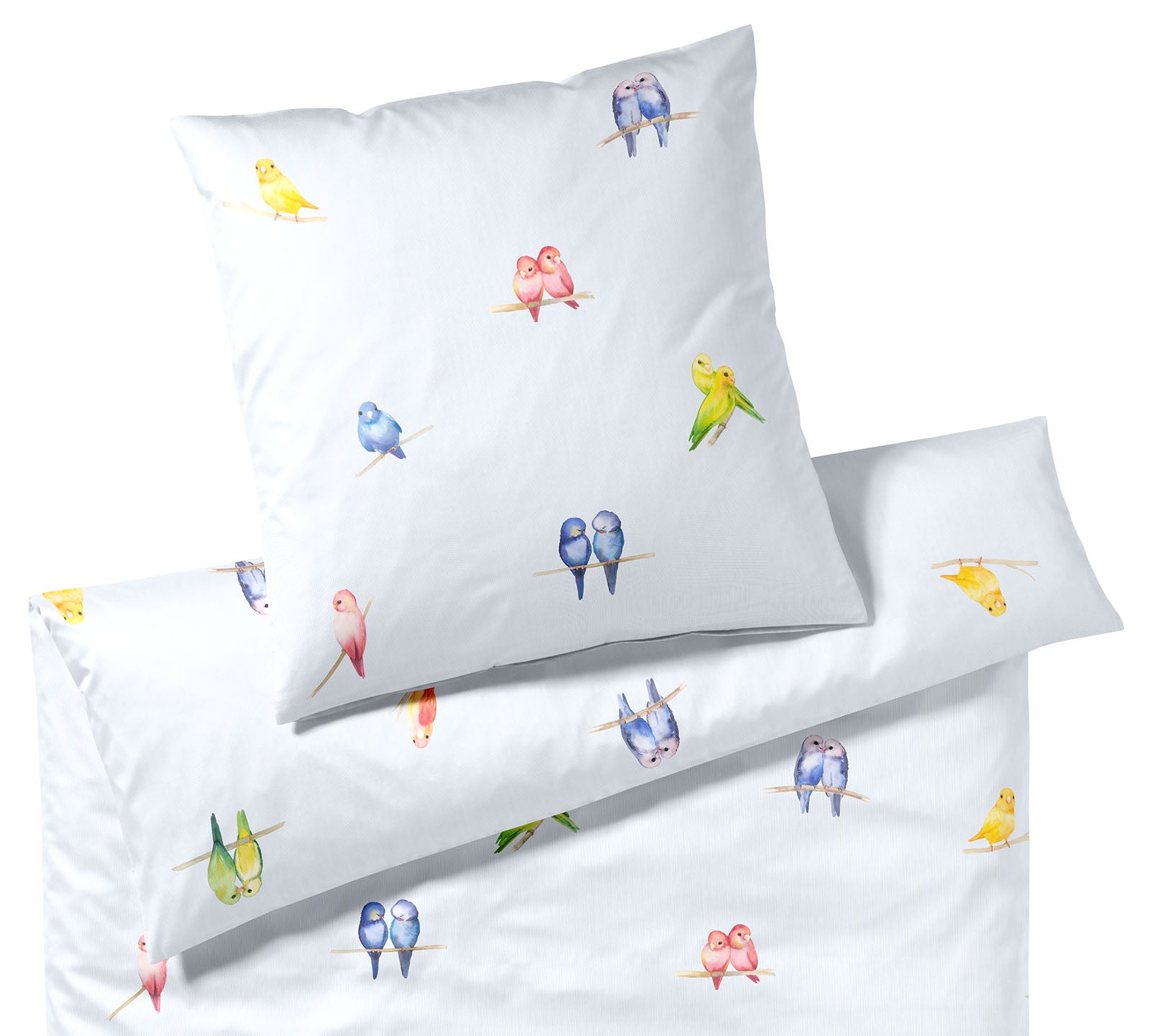 Satin Bettwäsche Lovebirds in Himmelblau Vögel Freisteller #farbe_Lovebirds Himmelblau