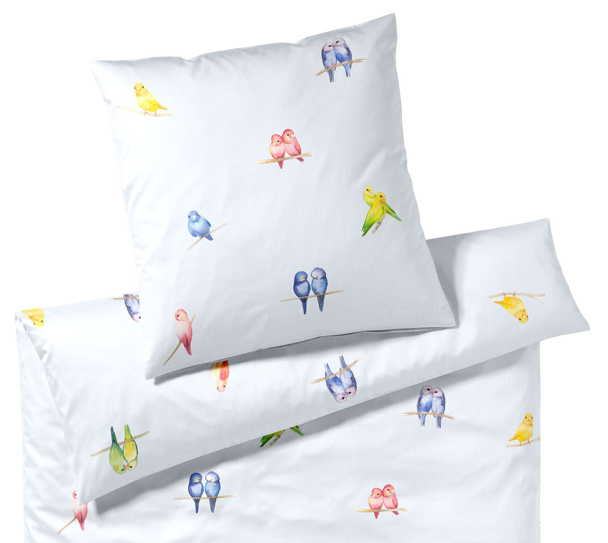 Satin Bettwäsche Lovebirds in Himmelblau Vögel Freisteller #farbe_Lovebirds Himmelblau