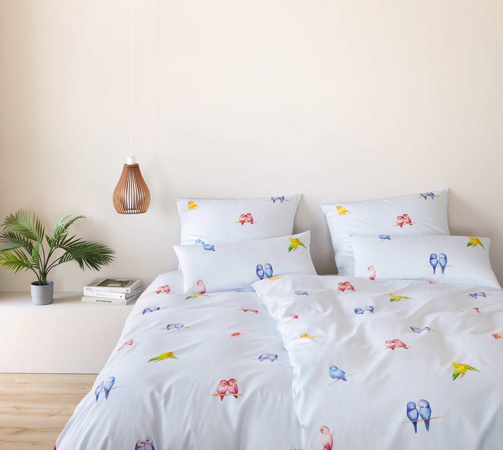 Satin Bettwäsche Lovebirds in Himmelblau Vögel Schlafzimmer #farbe_Lovebirds Himmelblau