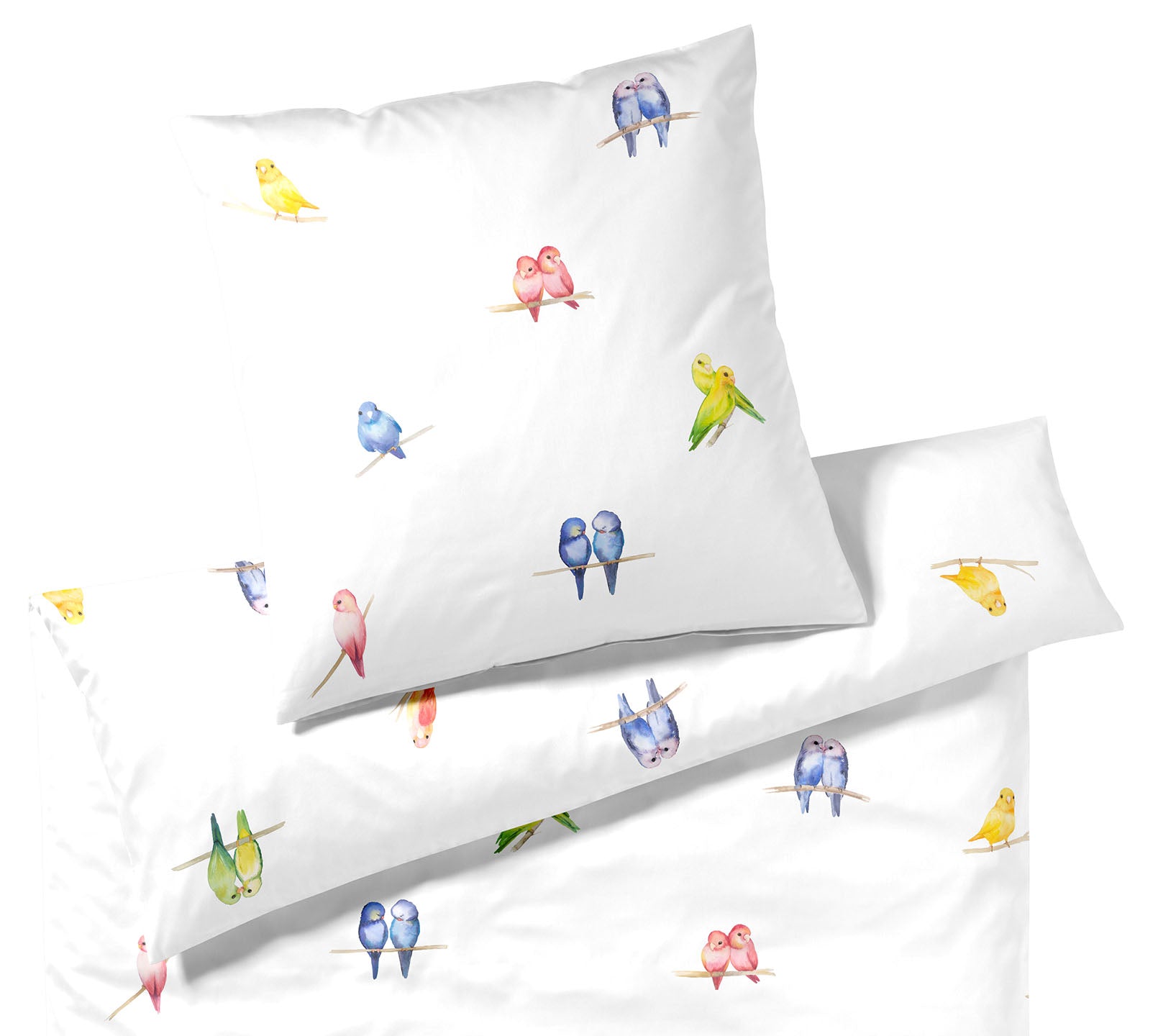 Satin Bettwäsche Lovebirds in Weiß Vögel Freisteller #farbe_Lovebirds Weiß