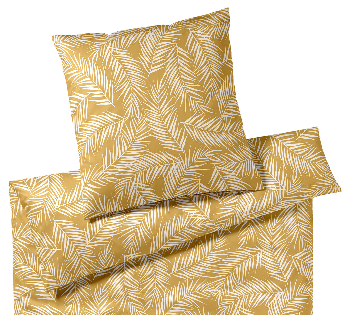 Satin Bettwäsche Maison Leaves in Gold Palmenblätter Freisteller #farbe_Maison Leaves Gold