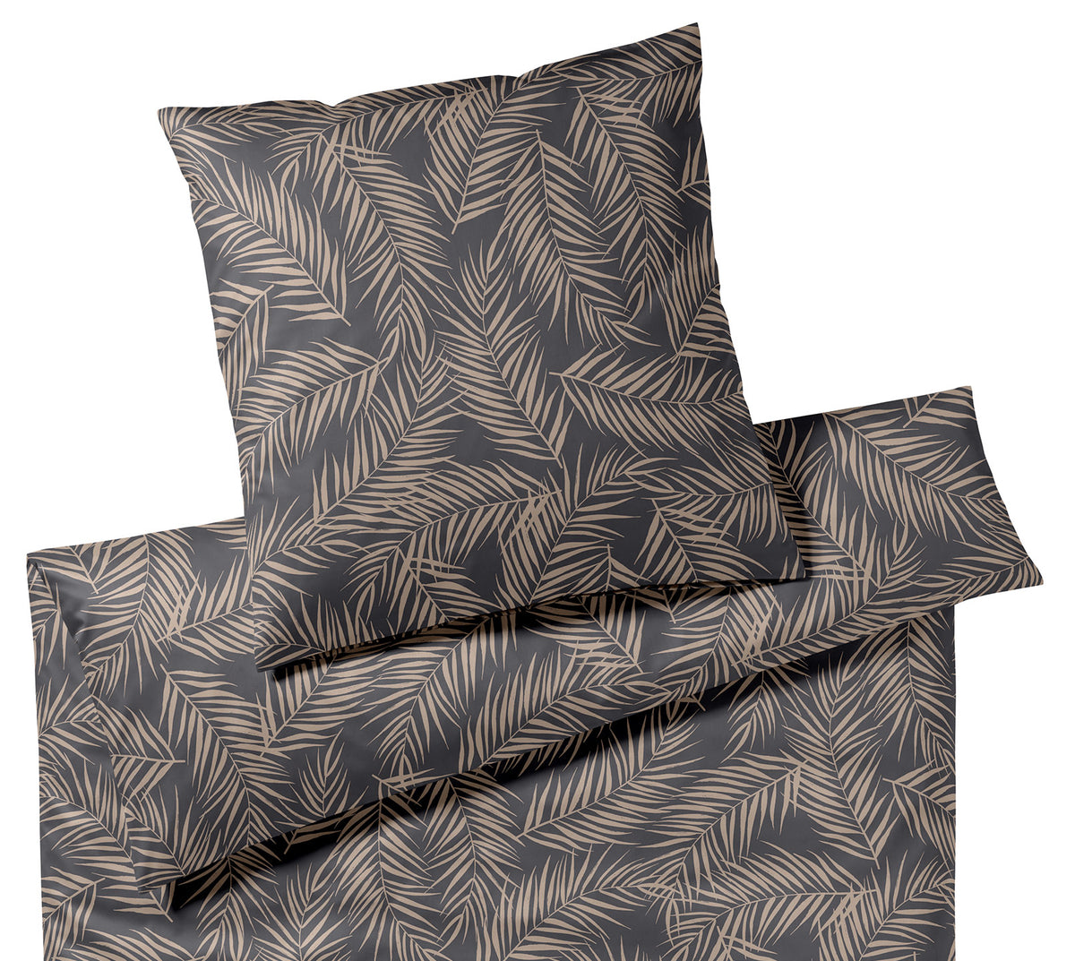 Satin Bettwäsche Maison Leaves in Gold Palmenblätter Freisteller #farbe_Maison Leaves Basalt
