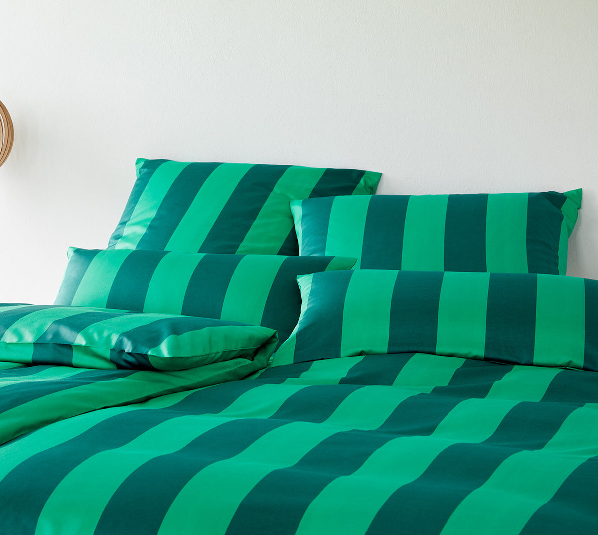 Satin Bettwäsche Natural Stripe in Grün Streifen Schlafzimmer #farbe_Grün