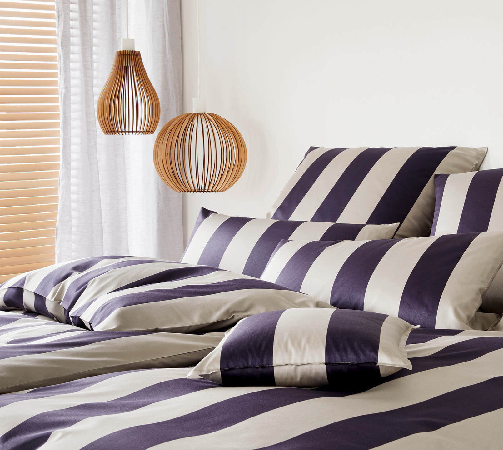 Satin Bettwäsche Night Stripe in Natur Streifen Schlafzimmer #farbe_Night Stripe Natur