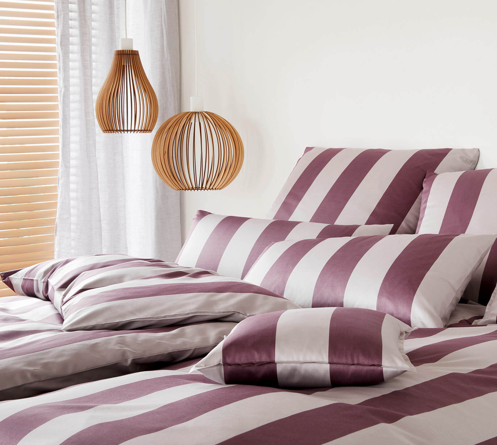 Satin Bettwäsche Night Stripe in Puder Streifen Schlafzimmer #farbe_Night Stripe Puder