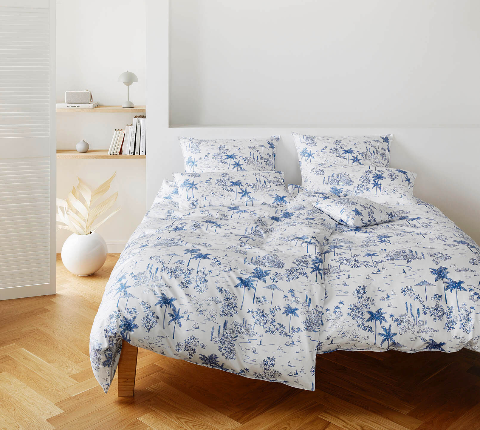 Satin Bettwäsche Positano in Ozean Blau Urlaubsmotive Schlafzimmer #farbe_Positano Ozean Blau