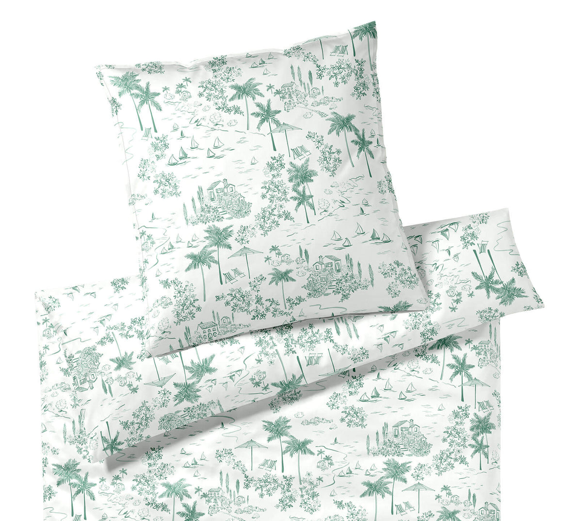 Satin Bettwäsche Positano in Jade Grün Urlaubsmotive Freisteller #farbe_Positano Jade Grün