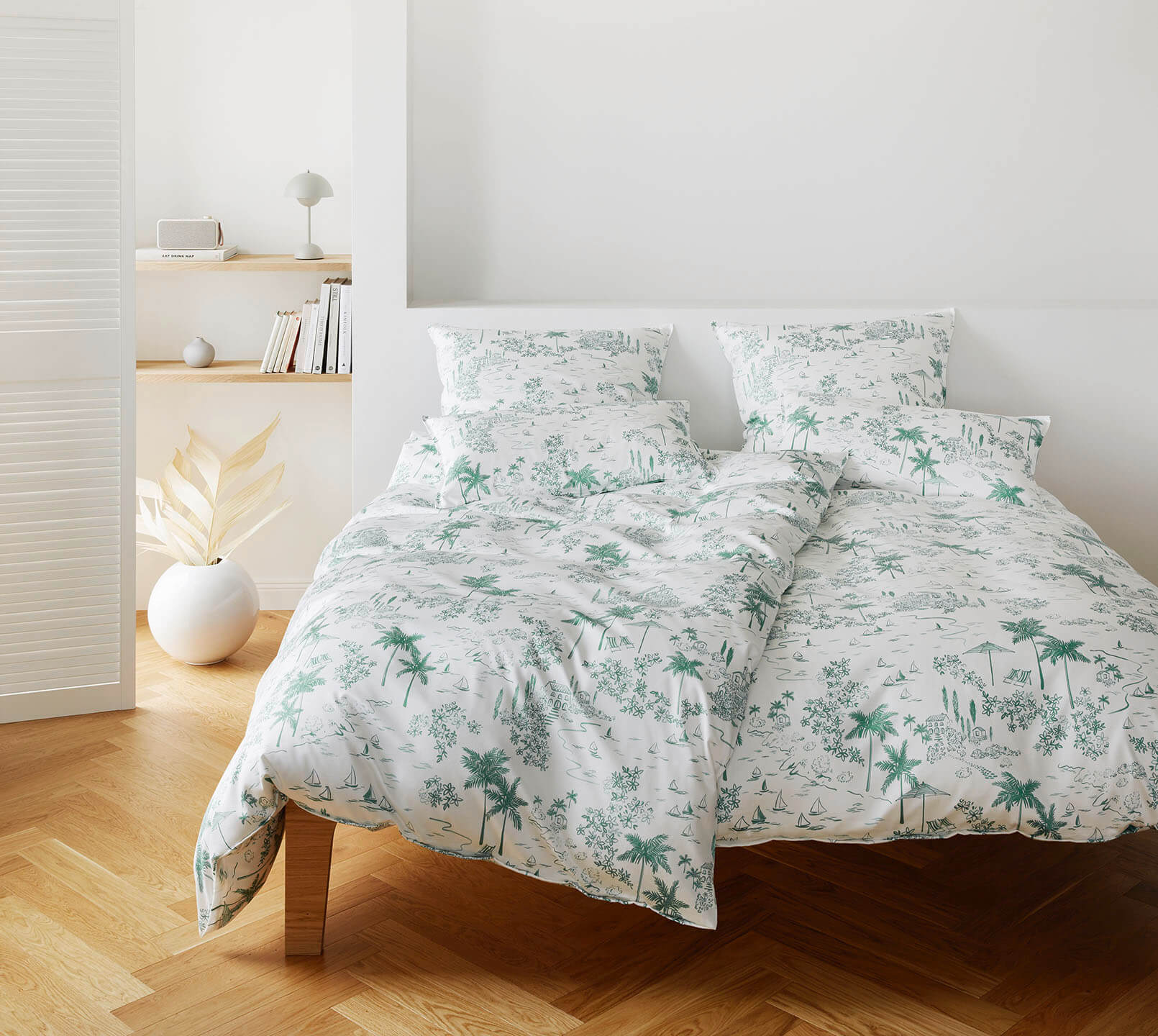 Satin Bettwäsche Positano in Jade Grün Urlaubsmotive Schlafzimmer #farbe_Positano Jade Grün