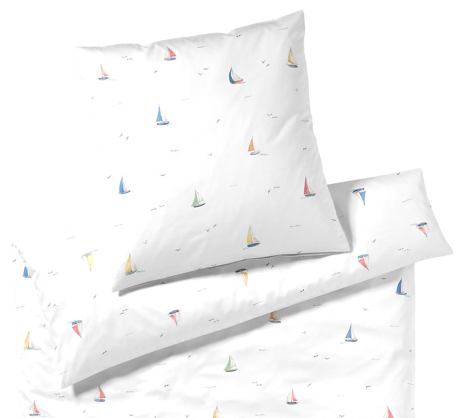 Satin Bettwäsche Sail-Away in Weiß Segelboote Freisteller #farbe_Sail Away Weiß