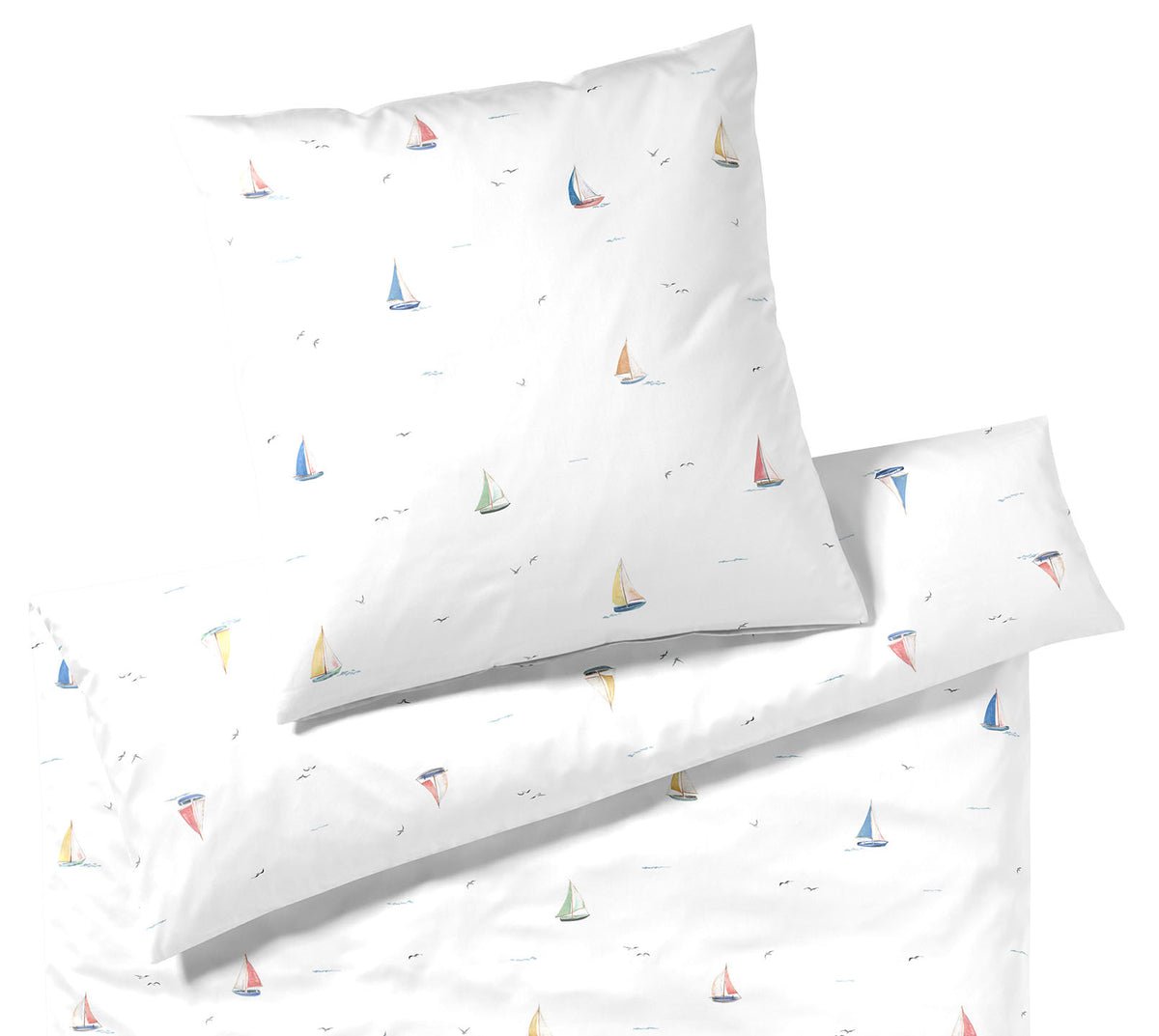 Satin Bettwäsche Sail-Away in Weiß Segelboote Freisteller #farbe_Sail Away Weiß