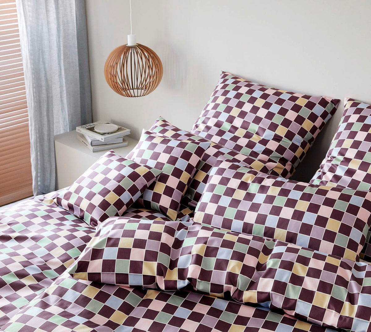 Satin Bettwäsche Scrabble in Merlot Karo Schlafzimmer #farbe_Scrabble Merlot