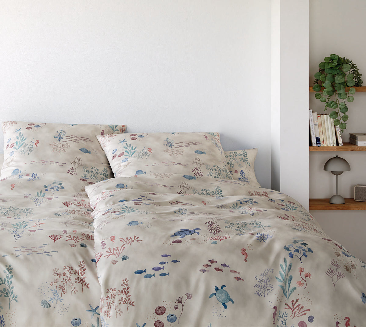 Satin Bettwäsche Sea Life in Sand Meerestiere Schlafzimmer #farbe_Sea Life Sand