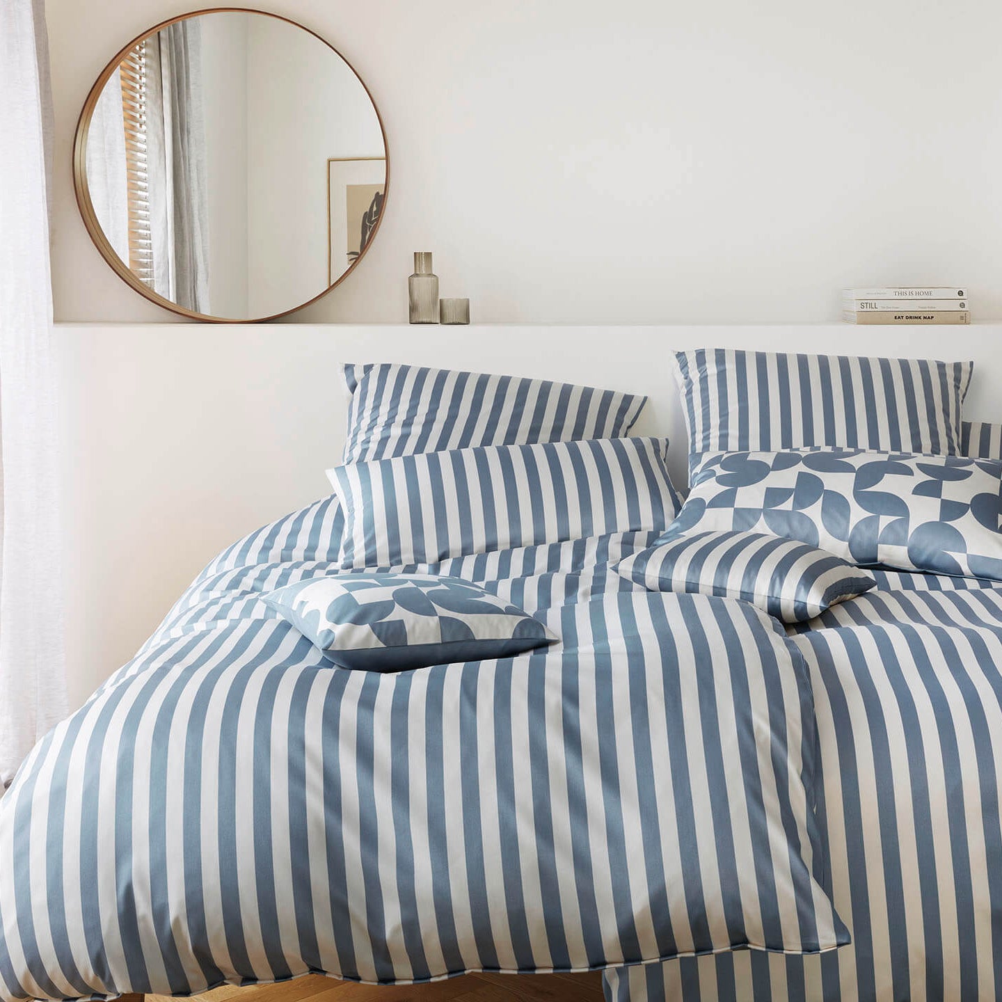 Satin Bettwäsche Studio Line in Nordisch Blau Streifen Schlafzimmer #farbe_Studio Line Nordisch Blau