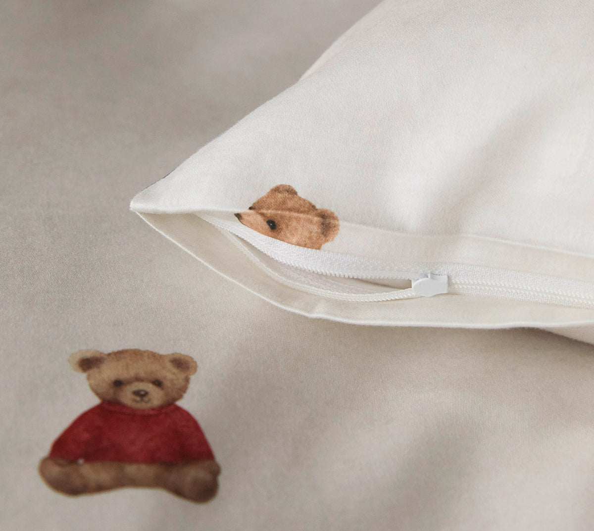Satin Bettwäsche Teddy Bear in Natur Teddybären Reißverschluss #farbe_Teddy Bear Natur