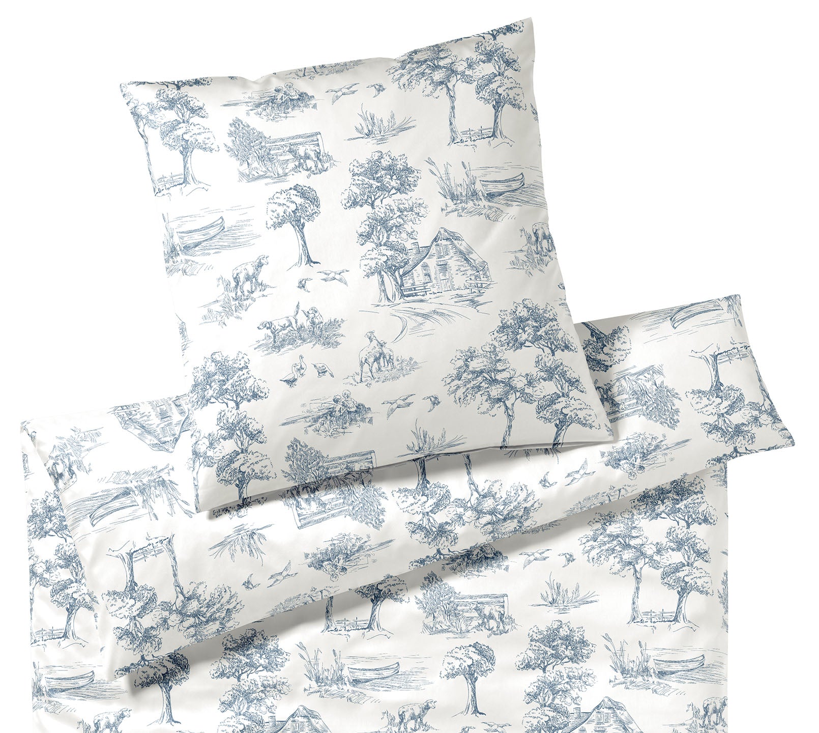 Satin Bettwäsche Toile de Jouy in Marine Landschaften Freisteller #farbe_Toile de Jouy Marine
