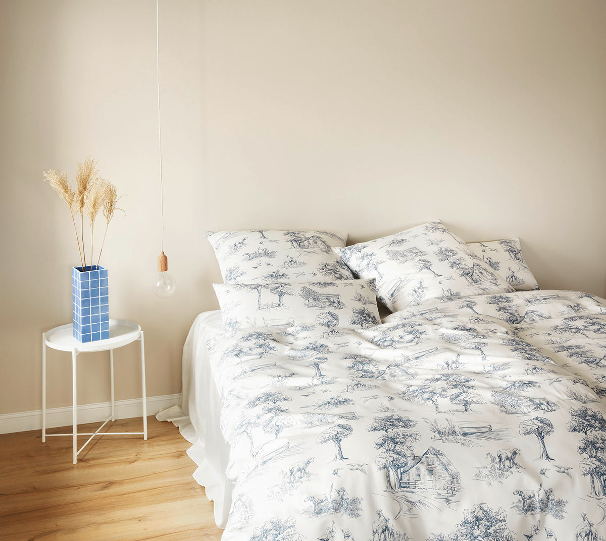 Satin Bettwäsche Toile de Jouy in Marine Landschaften Schlafzimmer 
#farbe_Toile de Jouy Marine