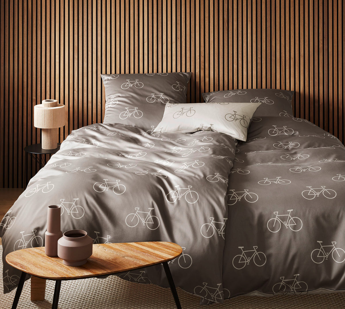 Satin Wende Bettwäsche Velo in Taupe Fahrrad Schlafzimmer #farbe_Velo Taupe
