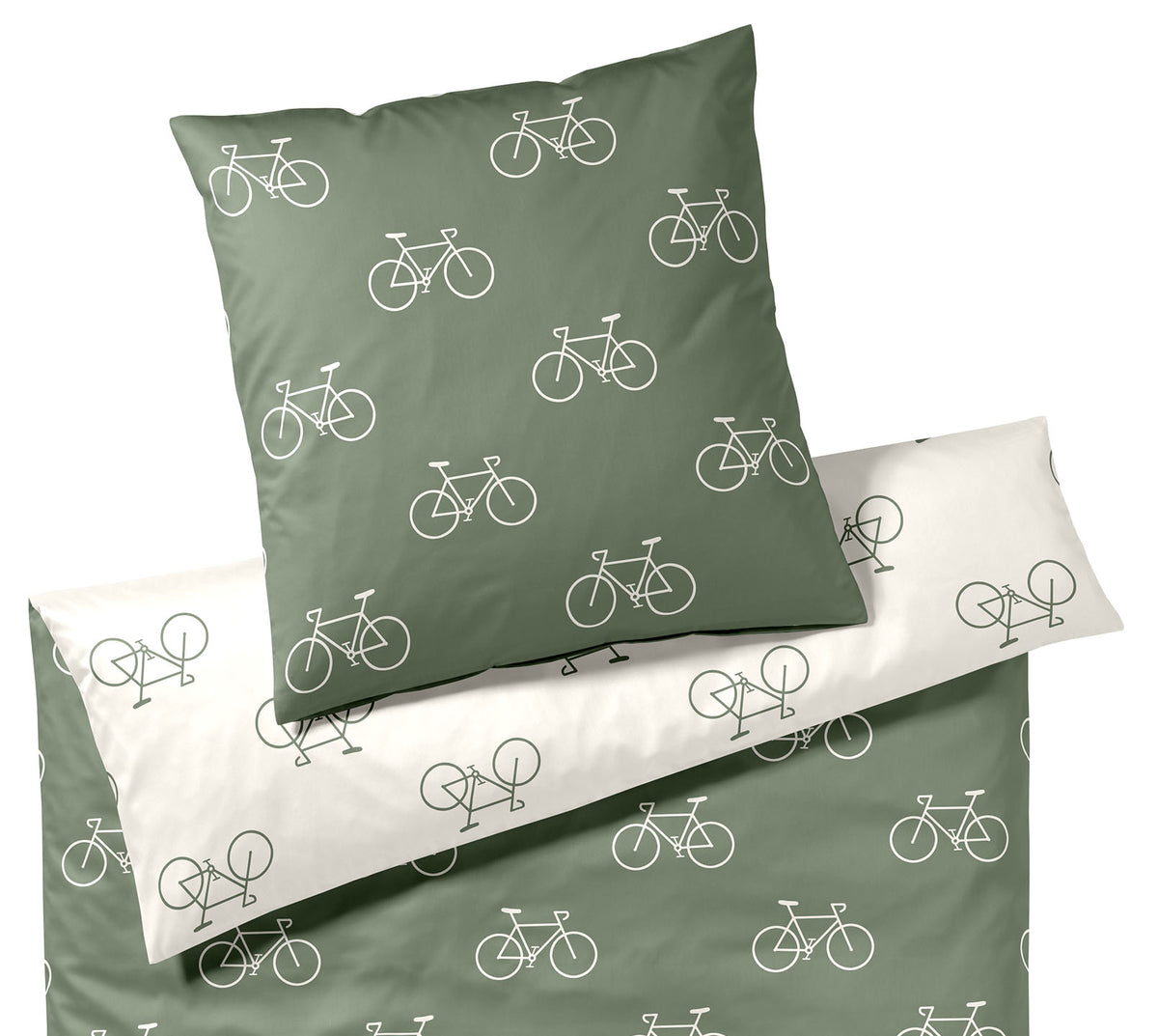Satin Wende Bettwäsche Velo in Moos Fahrrad Freisteller #farbe_Velo Moos