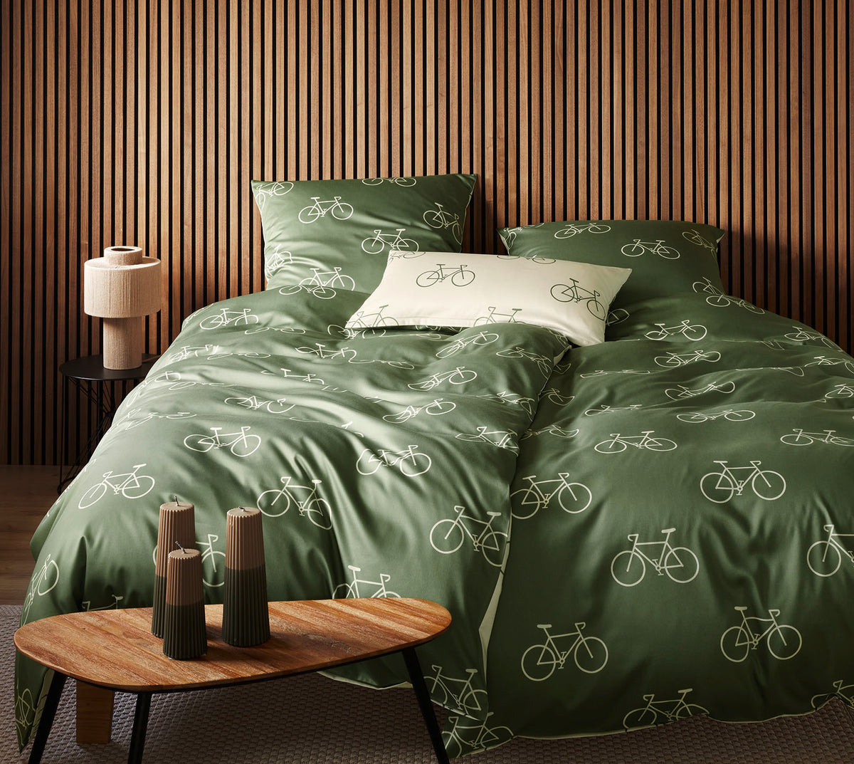 Satin Wende Bettwäsche Velo in Moos Fahrrad Schlafzimmer #farbe_Velo Moos