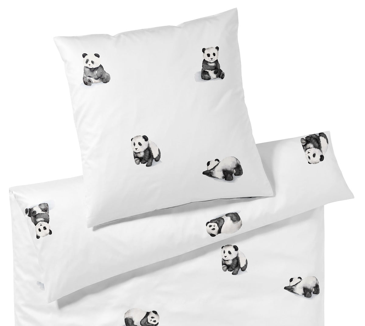 Satin Kinderbettwaesche Panda The Bear in Weiß Pandabär Stickmotiv Freisteller #farbe_Weiß