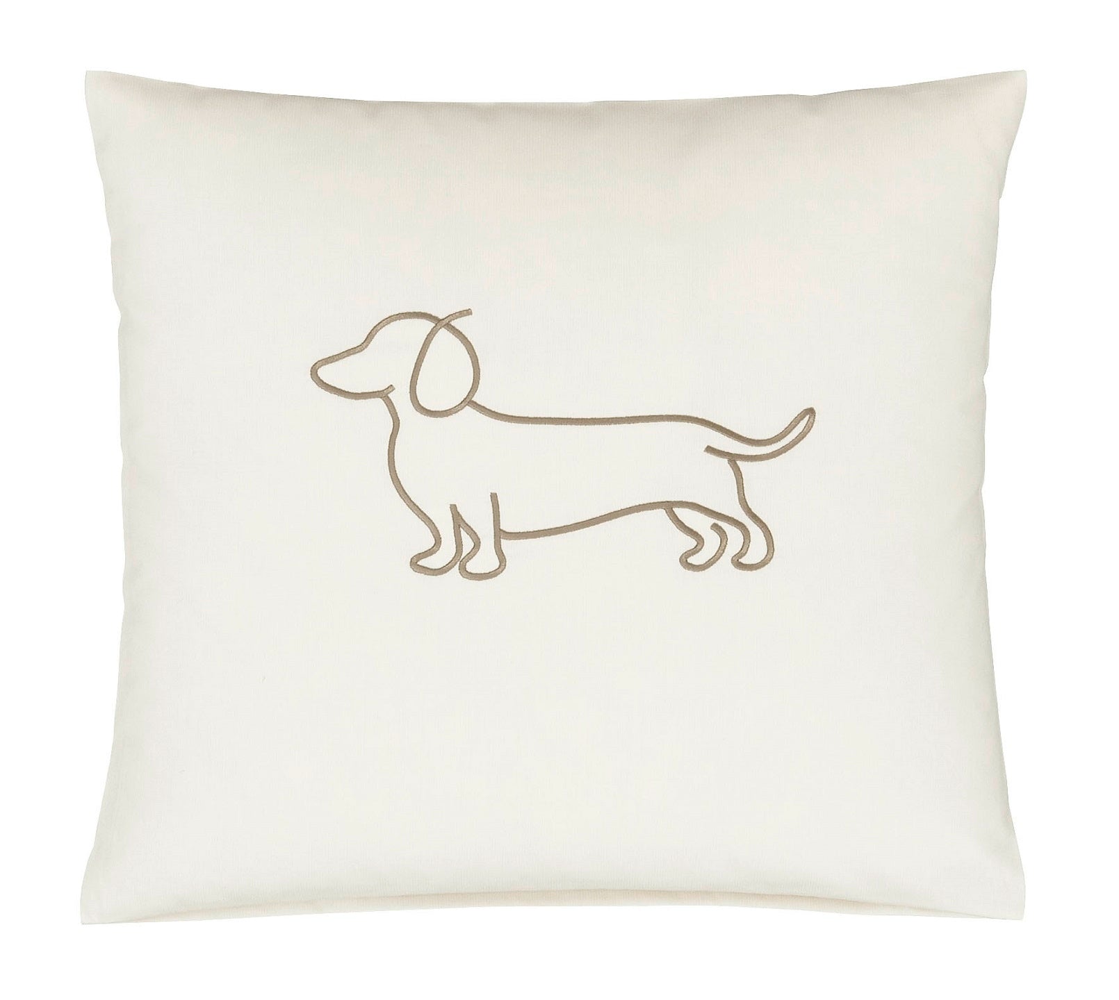 Satin Kissen 40x40 Companion in Natur-Beige Hundesilhouette Stickerei #farbe_Companion Natur-Beige Kissen 40x40cm