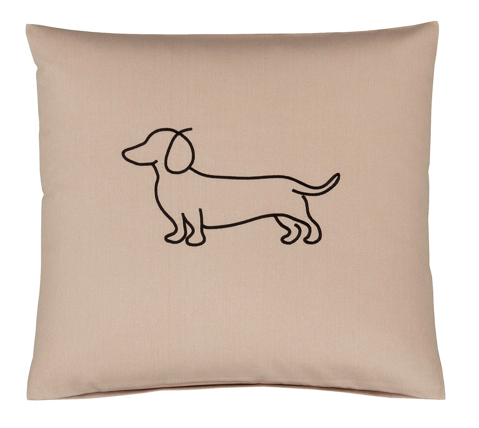 Satin Kissen 40x40 Companion in Schwarz-Beige Hundesilhouette Stickerei #farbe_Companion Schwarz-Beige Kissen 40x40cm