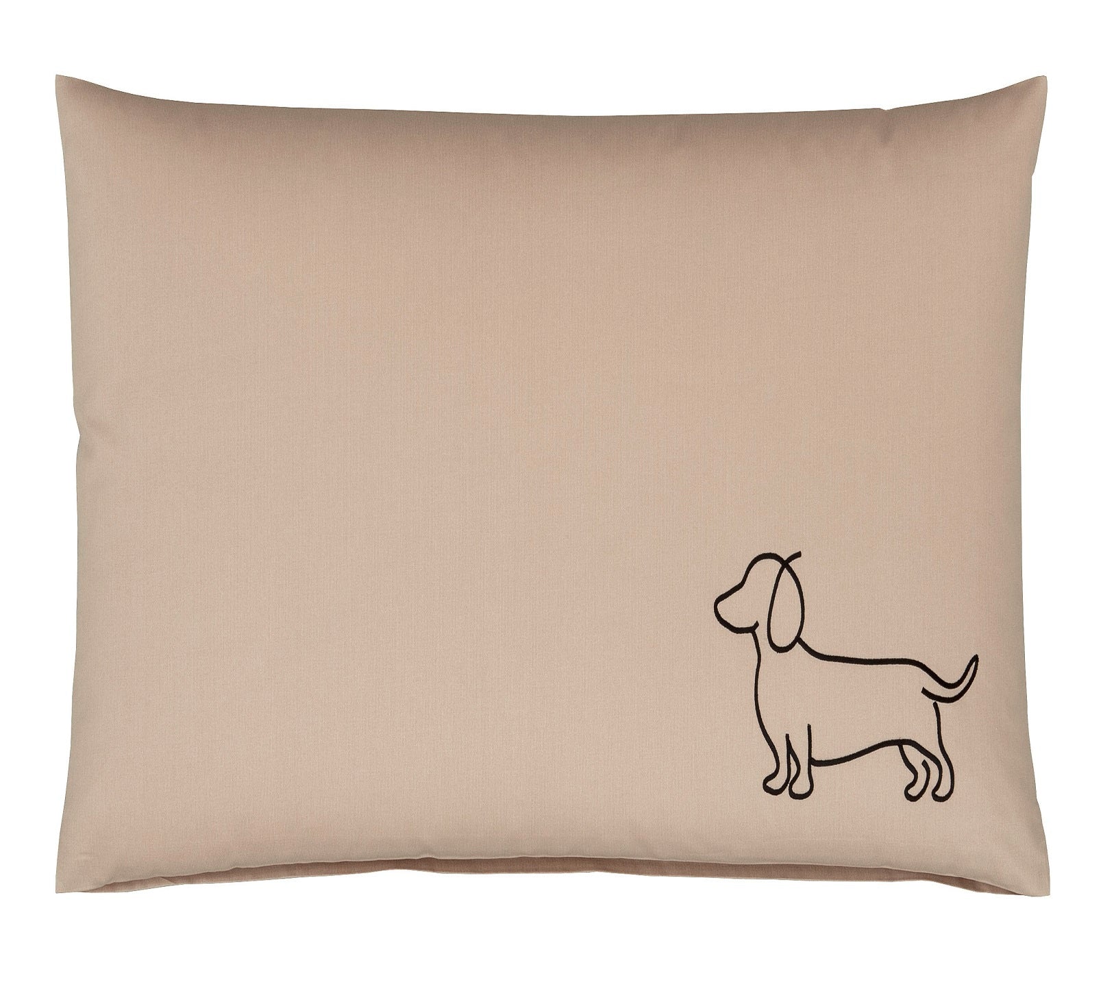 Satin Kissen 40x80 Companion in Schwarz-Beige Hundesilhouette Stickerei #farbe_Companion Schwarz-Beige Kissen 40x80cm