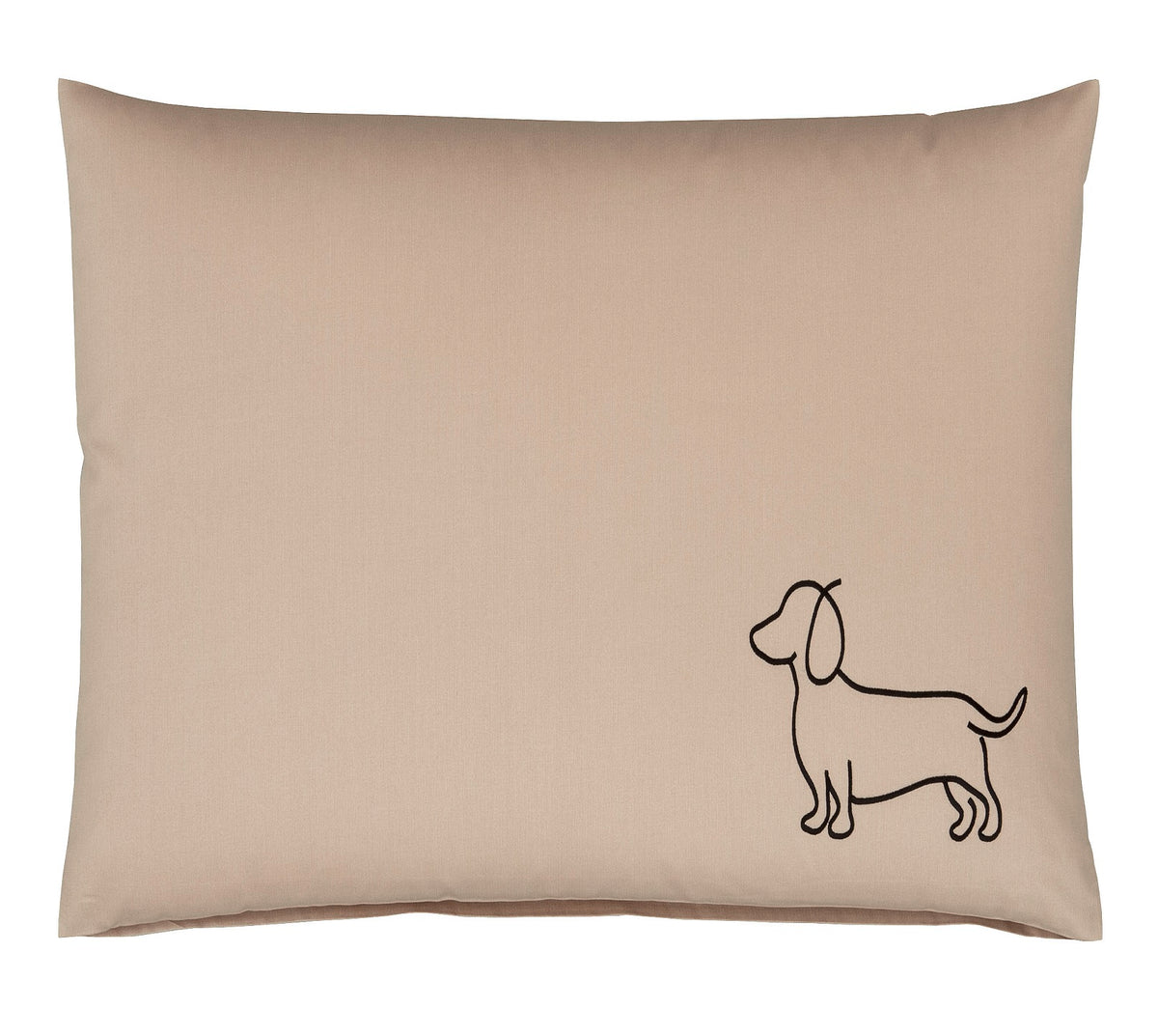 Satin Kissen 40x80 Companion in Schwarz-Beige Hundesilhouette Stickerei #farbe_Companion Schwarz-Beige Kissen 40x80cm