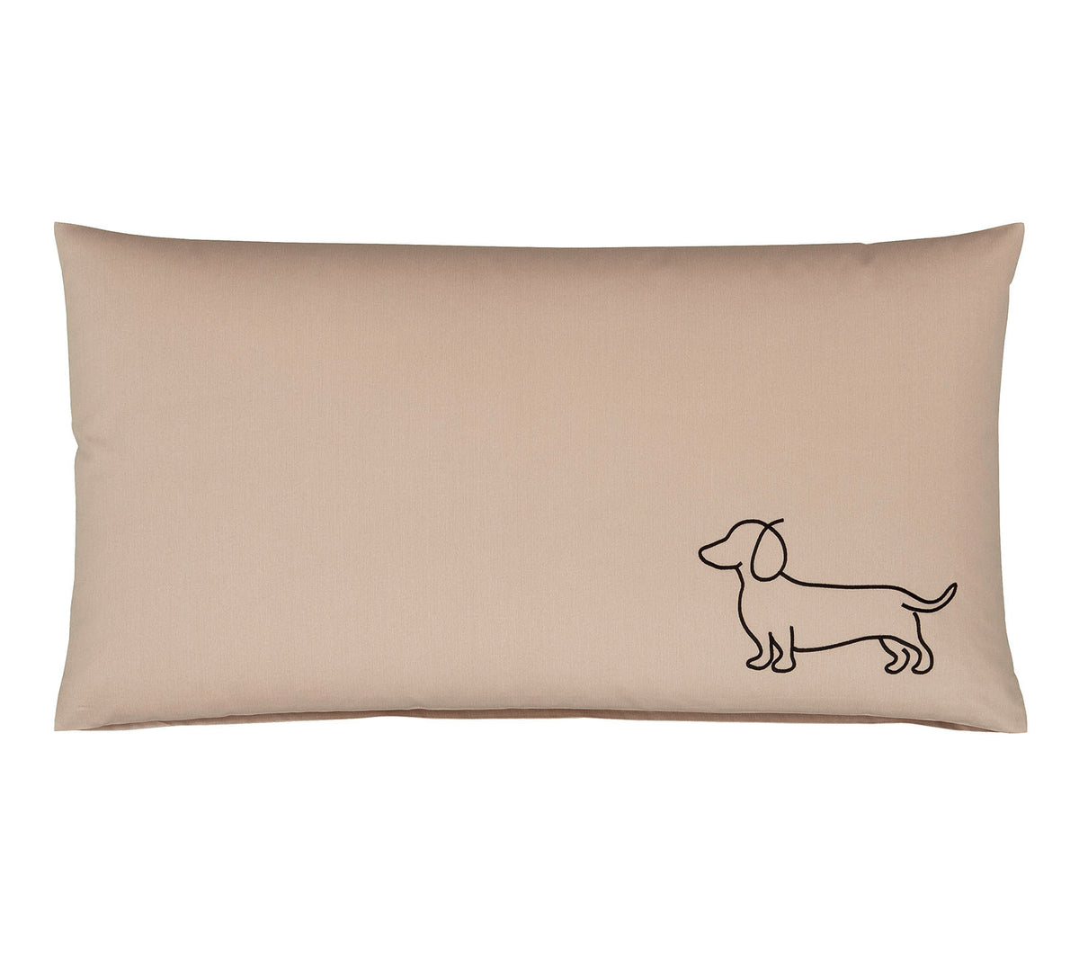 Satin Kissen 40x80 Companion in Schwarz-Beige Hundesilhouette Stickerei #farbe_Companion Schwarz-Beige Kissen 40x80cm