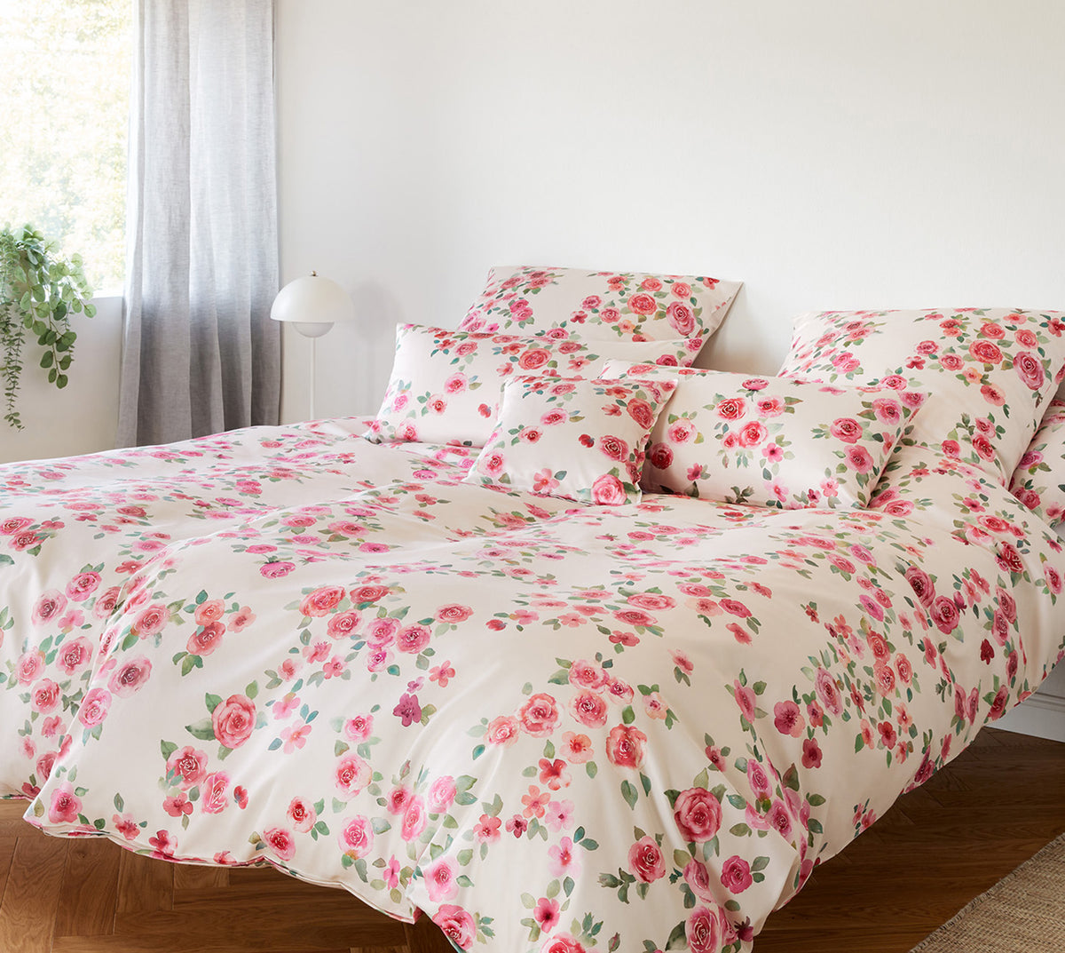 Satin Bettwäsche Rosen Princess in Natur Blumenmotiv im Schlafzimmer #farbe_Natur