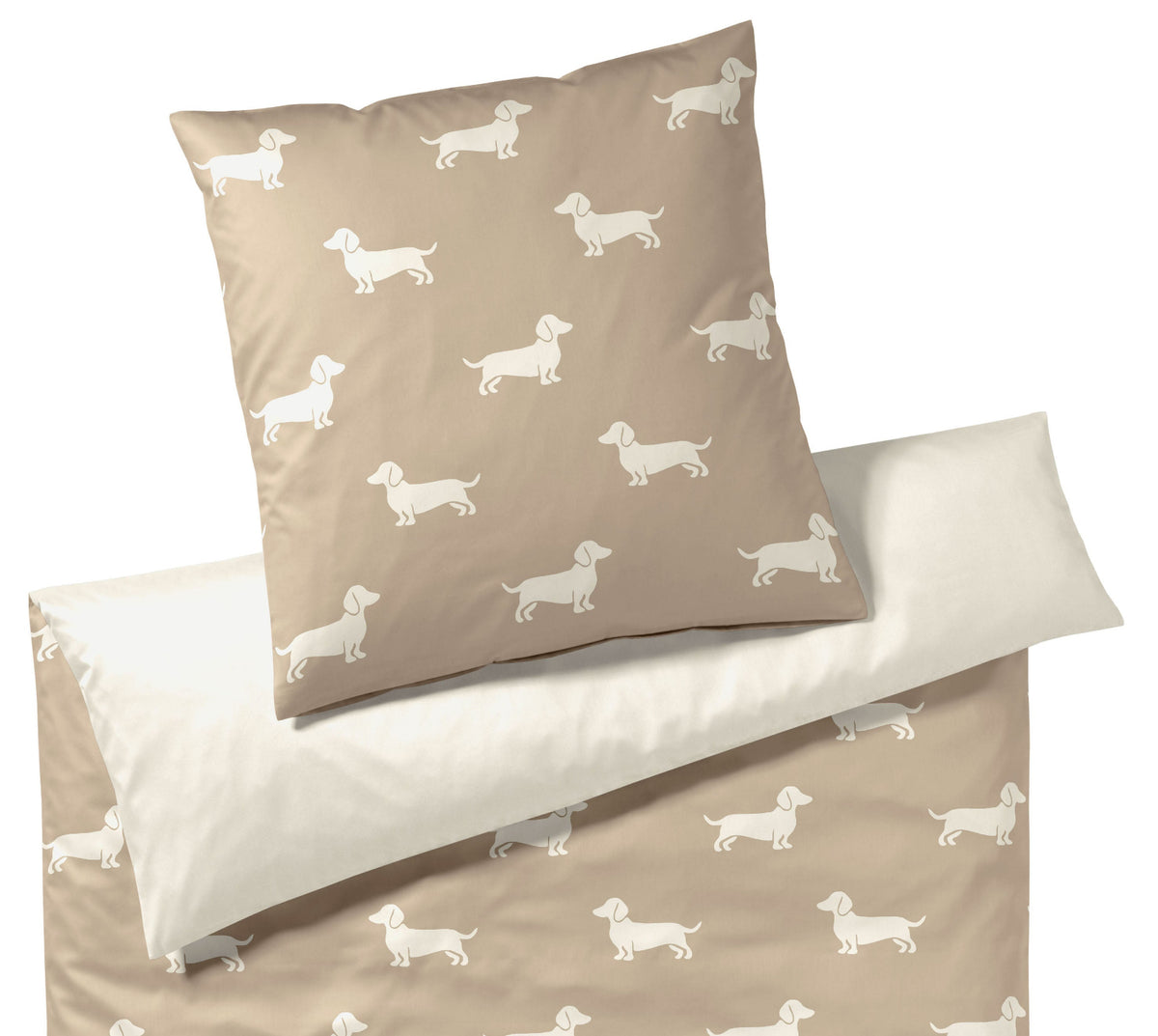 Satin Wende-Bettwäsche Dogs in Natur-Beige Hundepfoten Freisteller #farbe_Dogs Natur-Beige