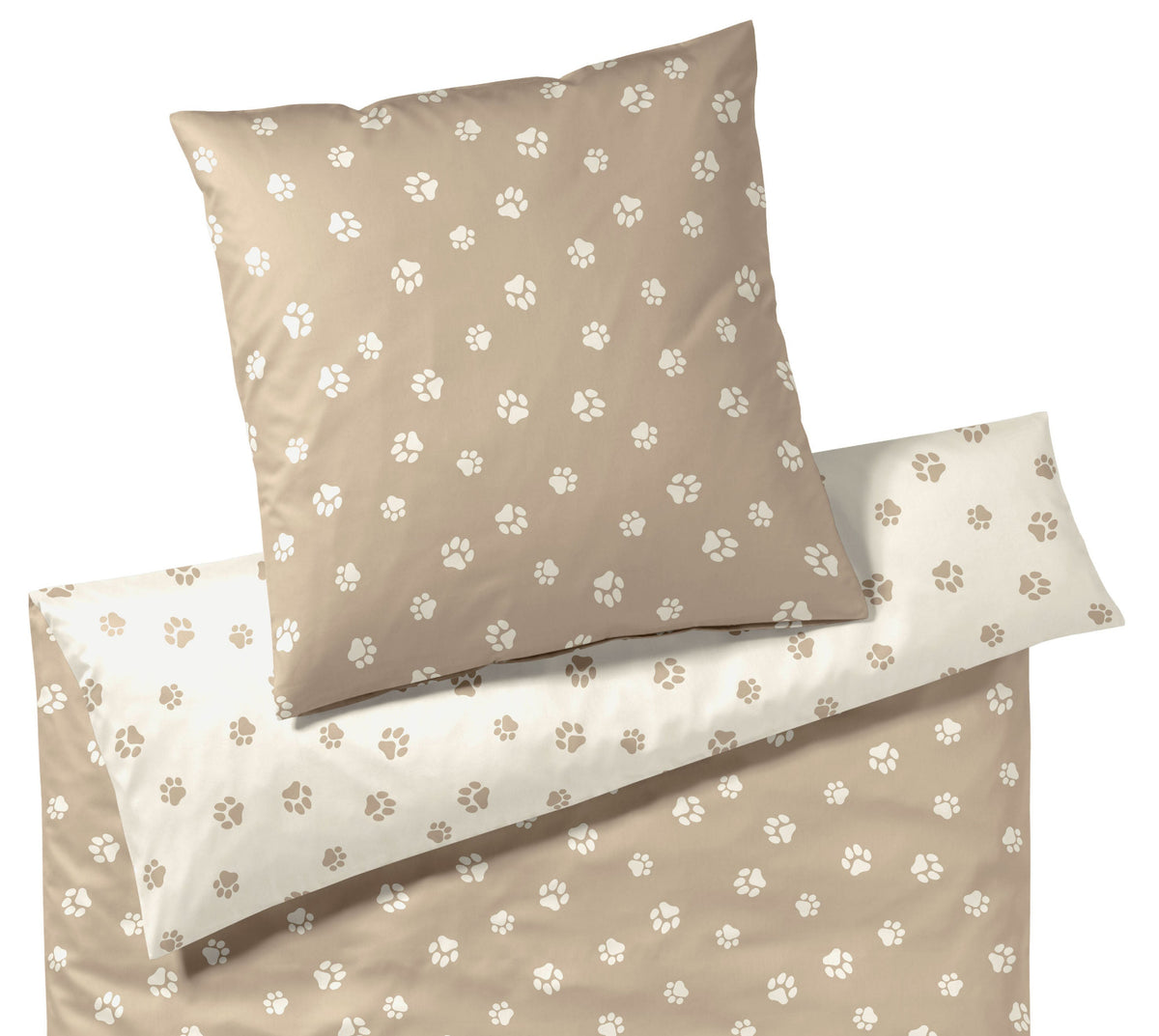 Satin Wende-Bettwäsche Paws in Natur-Beige Hundepfoten Freisteller #farbe_Paws Natur-Beige