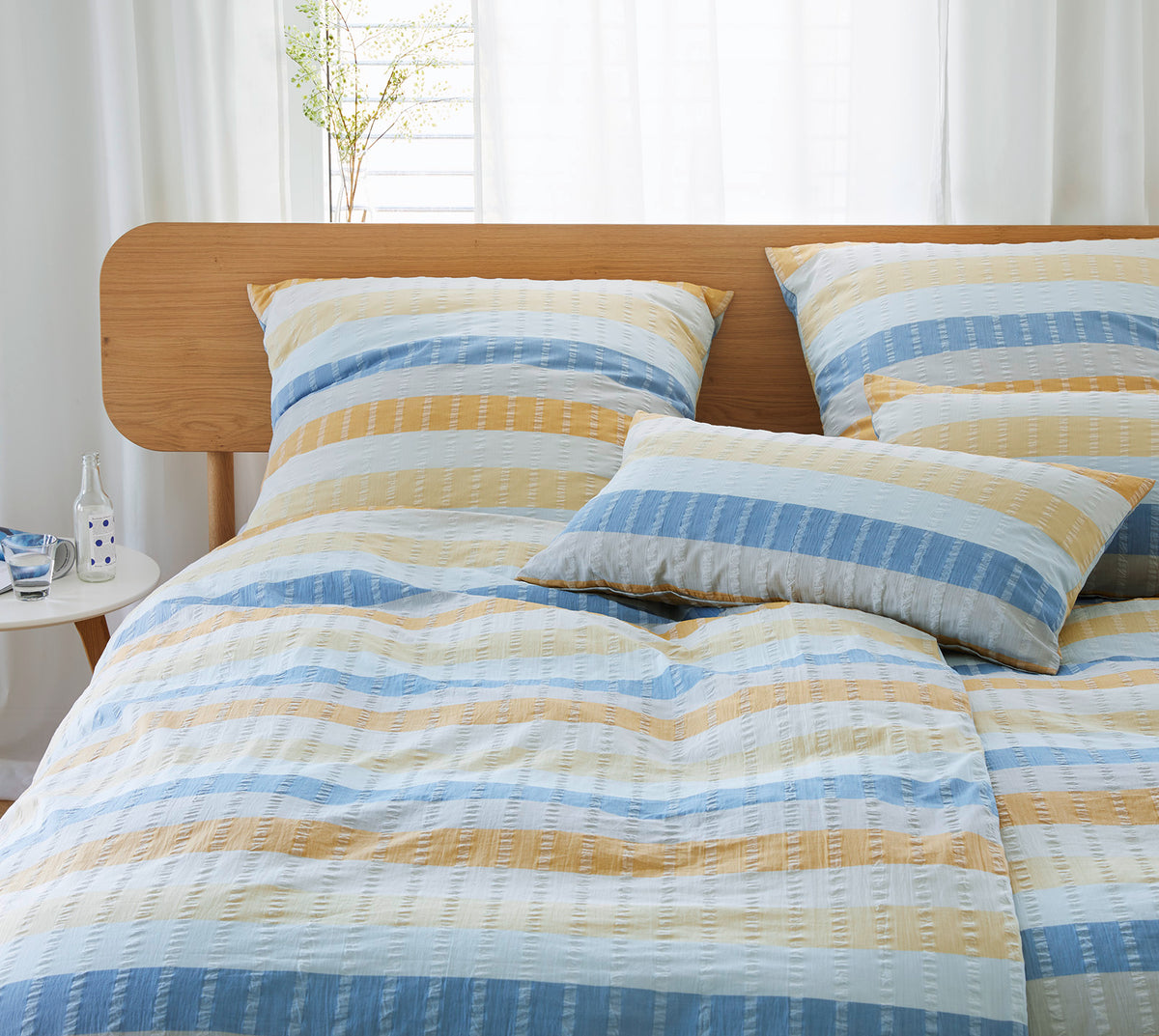 Seersucker Bettwaesche Gotland in Sonnengelb Streifen Schlafzimmmer #farbe_Sonnen-Gelb gestreift
