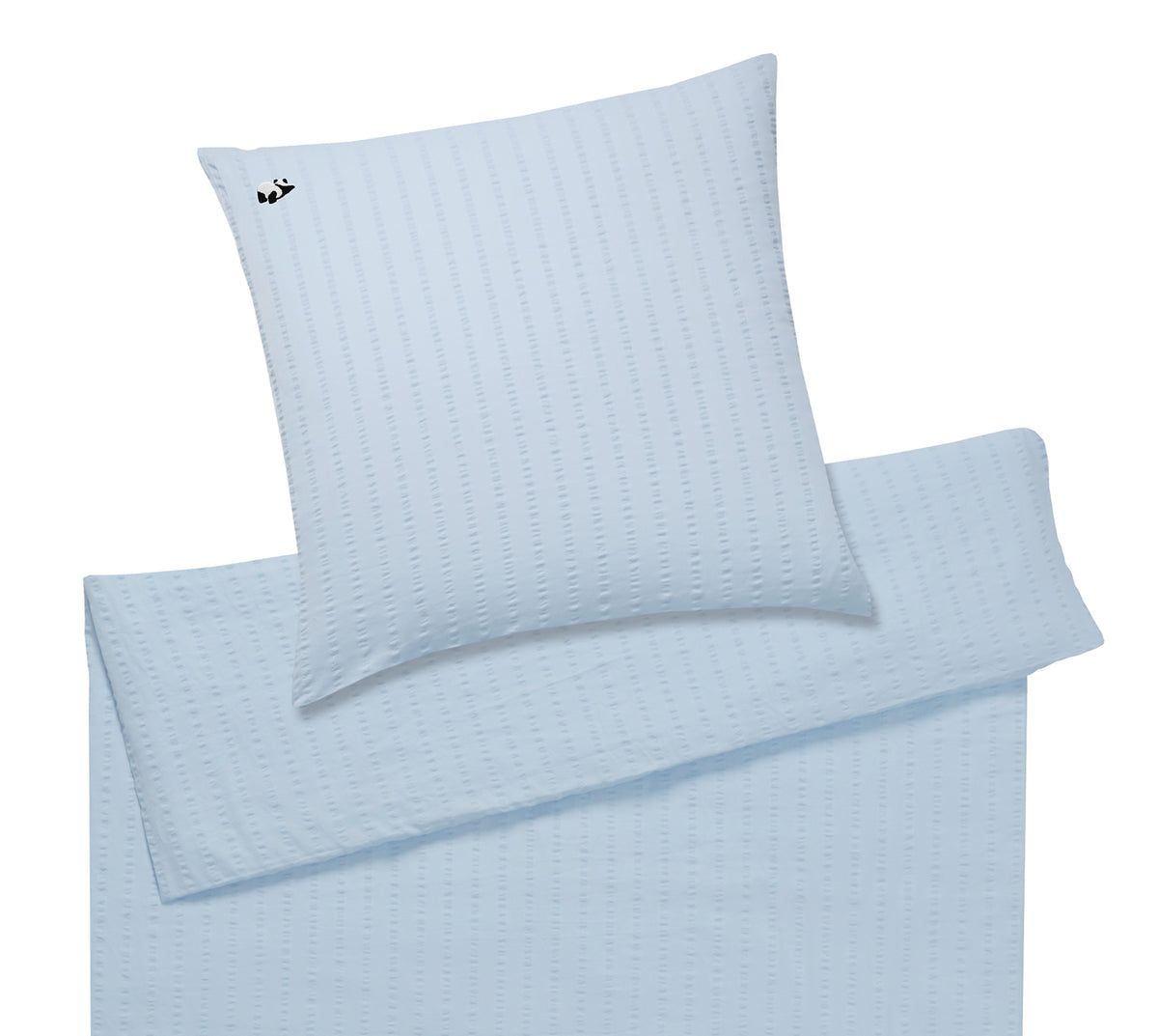 Seersucker Kinderbettwaesche Lovely Stripe in Hellblau Streifen Pandabärstickmotiv Freisteller #farbe_Hellblau