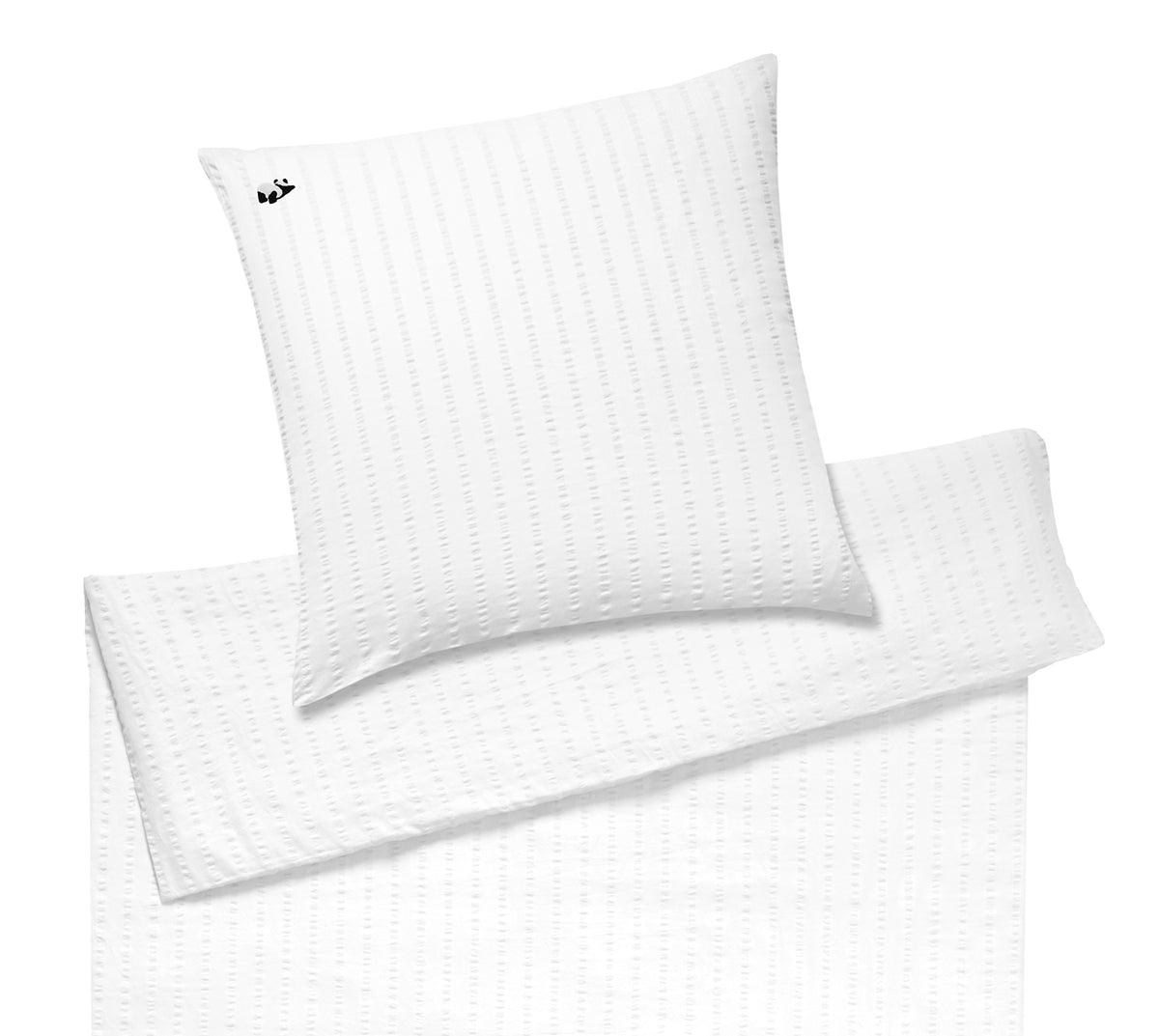 Seersucker Kinderbettwaesche Lovely Stripe in Weiss Streifen Pandabärstickmotiv Freisteller #farbe_Weiß